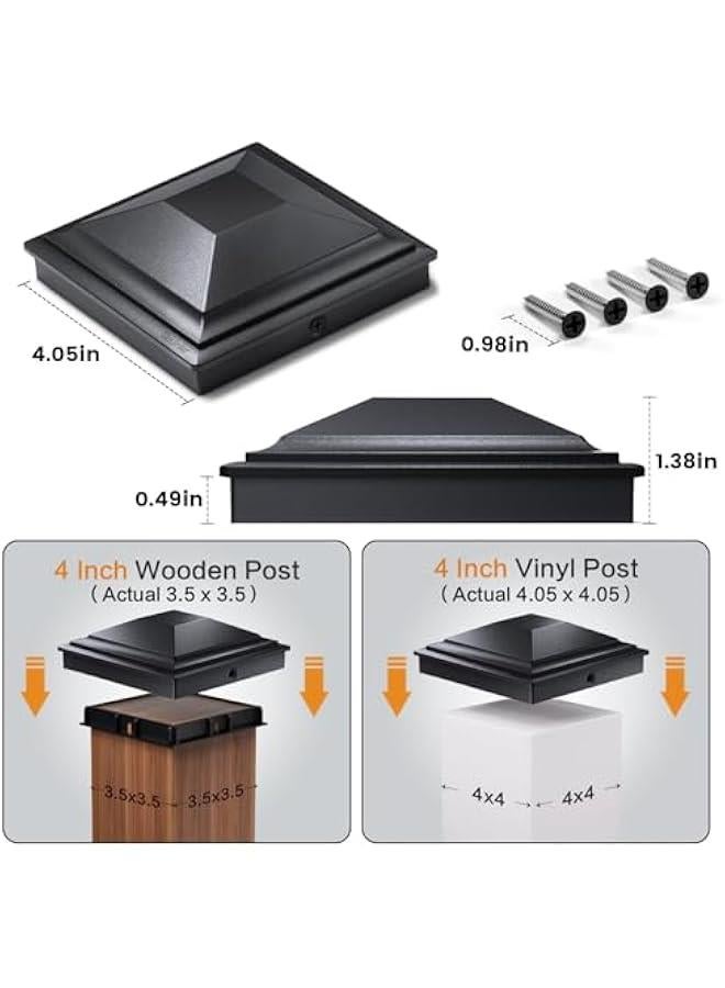Arabest 4x4 Post Caps Black 12 Pack, Fence Post Covers Outdoor Waterproof, Fits 4x4 3.5x3.5 Wood/Vinyl Posts for Deck Fence Mailbox Patio Decor - Image 2