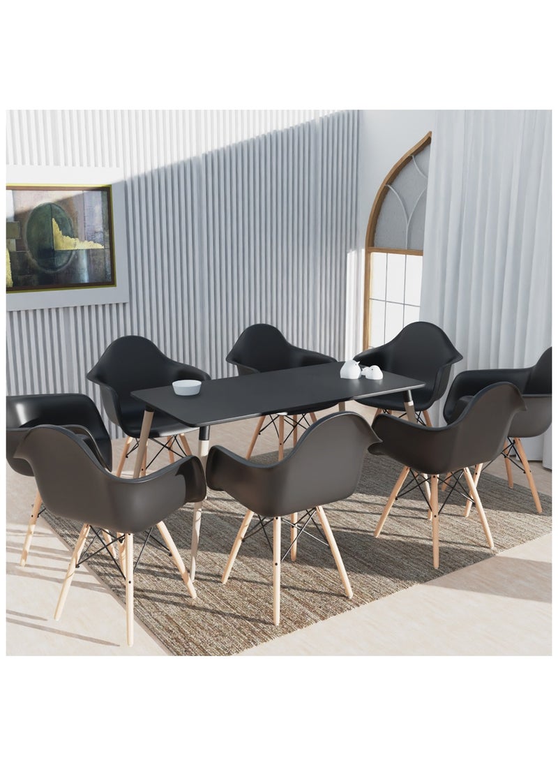 Mahmayi Mahmayi Cenare 9-Piece Dining Set for Kitchen, 160 X 80 Dining Table With 8 X DAW Arm Dining Chair - Black  - Image 1
