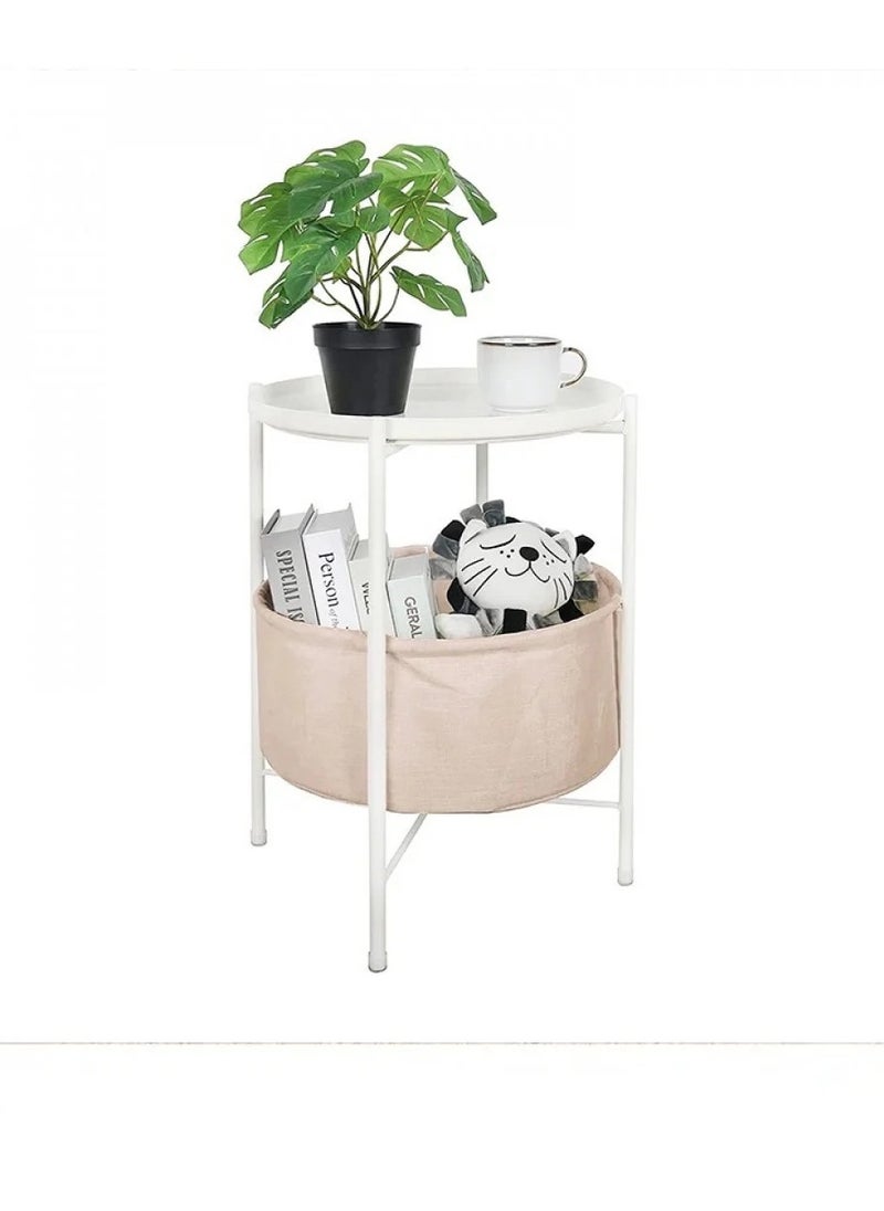 watheer Sofa Side Table Metal Round Table with Detachable Tray and Fabric Storage Basket  - Image 1