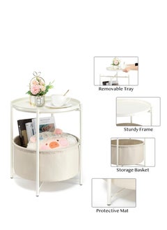 watheer Sofa Side Table Metal Round Table with Detachable Tray and Fabric Storage Basket  - Image 5