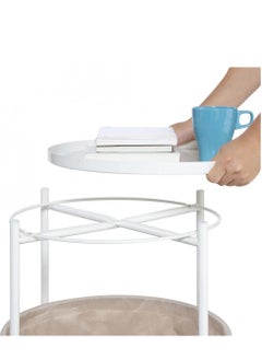 watheer Sofa Side Table Metal Round Table with Detachable Tray and Fabric Storage Basket  - Image 2