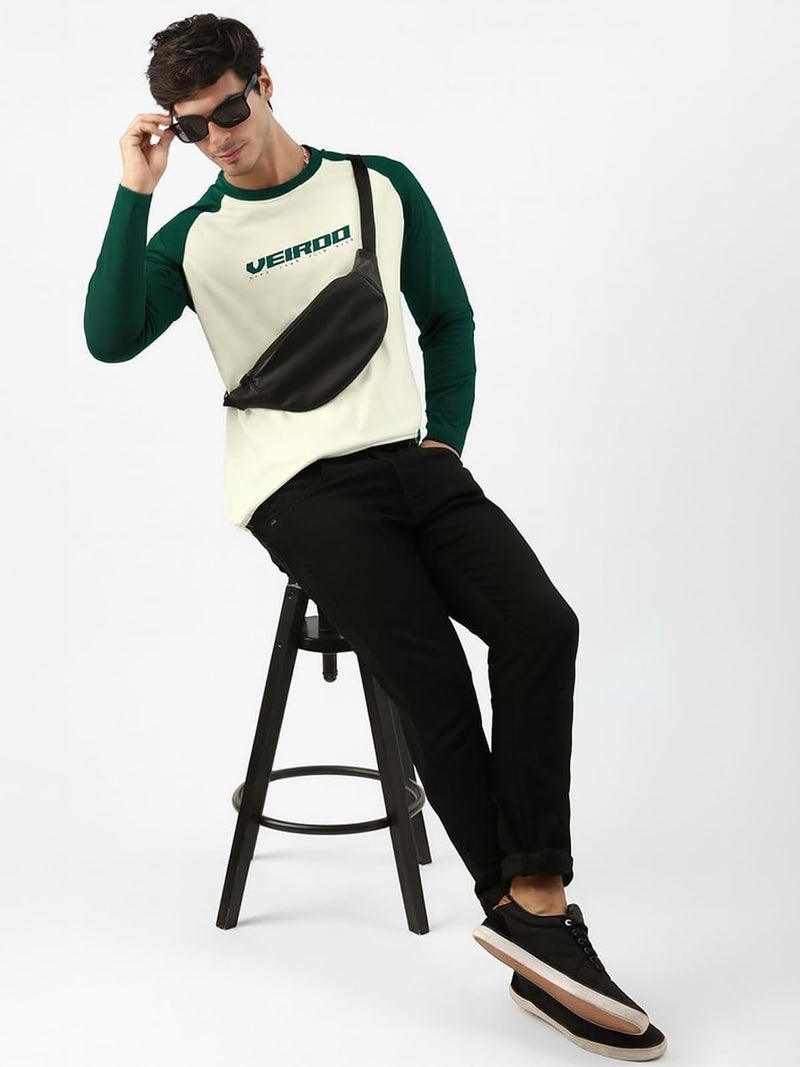 Veirdo® Pure Cotton Regular Fit Round Neck Front Chest Typographic Logo Printed Raglan Full Sleeve T-Shirt for Men (VD_FS_RAG_SW_BB_L) Green - Image 4