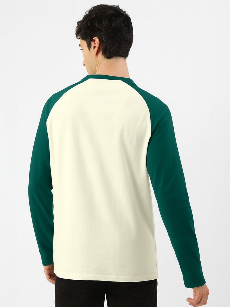 Veirdo® Pure Cotton Regular Fit Round Neck Front Chest Typographic Logo Printed Raglan Full Sleeve T-Shirt for Men (VD_FS_RAG_SW_BB_L) Green - Image 2