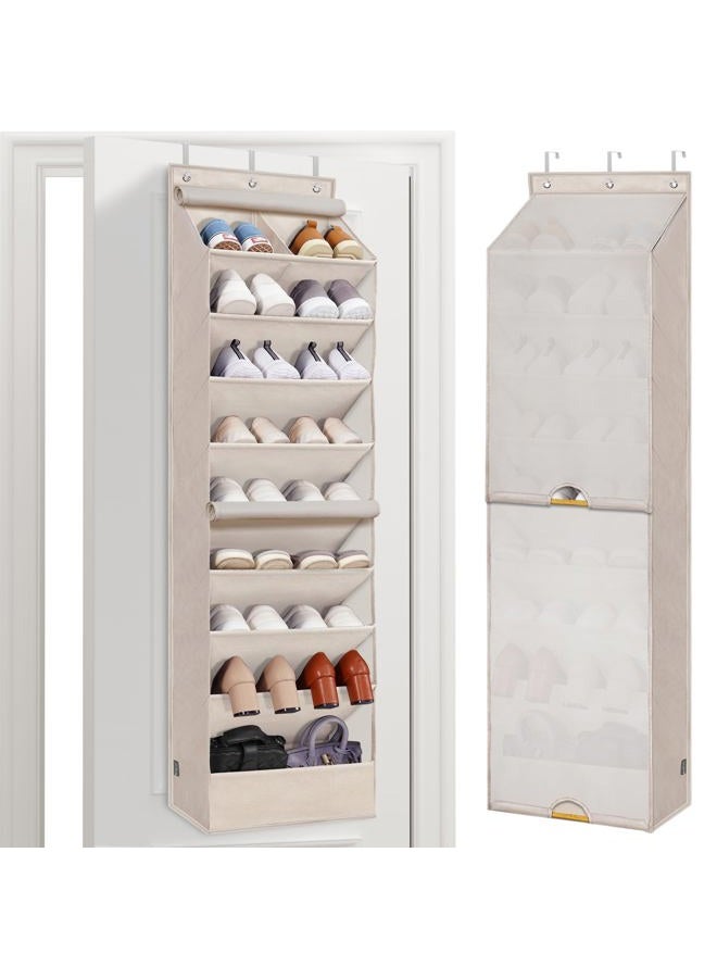 STORAGE MANIAC Over the Door Shoe Organizer with Curtain Dustproof Heavy-Duty Large Deep Pocket Hanging Shoe Organizer for Closet Dorm & Narrow Door Storage Shoe Holder Shoe Rack, 9-Shelf Beige 1 Pack - Image 1