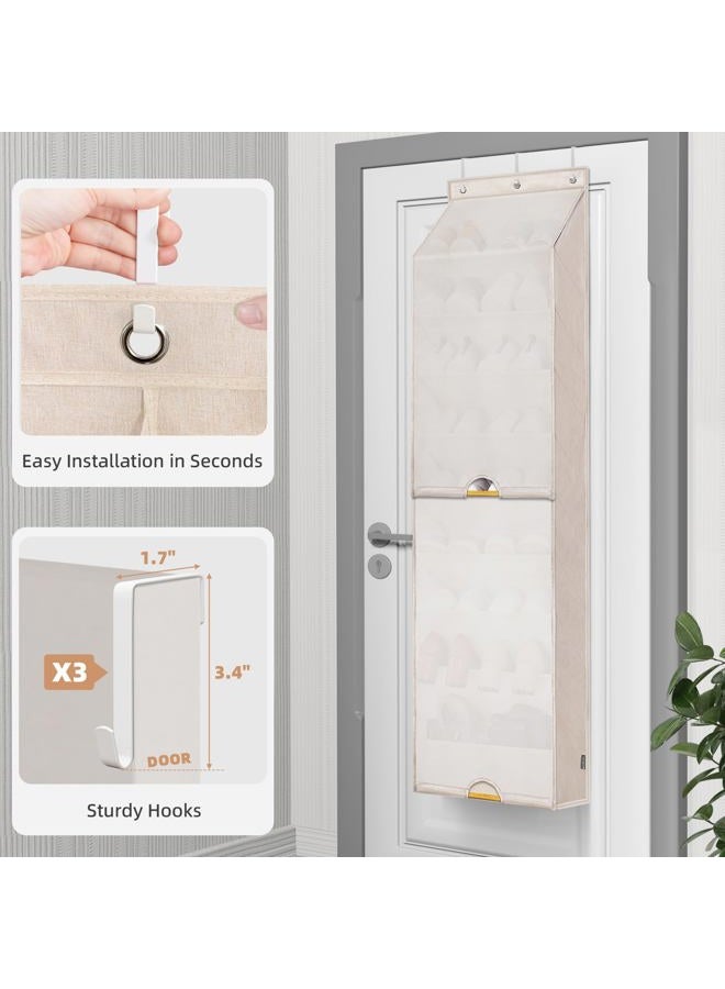 STORAGE MANIAC Over the Door Shoe Organizer with Curtain Dustproof Heavy-Duty Large Deep Pocket Hanging Shoe Organizer for Closet Dorm & Narrow Door Storage Shoe Holder Shoe Rack, 9-Shelf Beige 1 Pack - Image 3