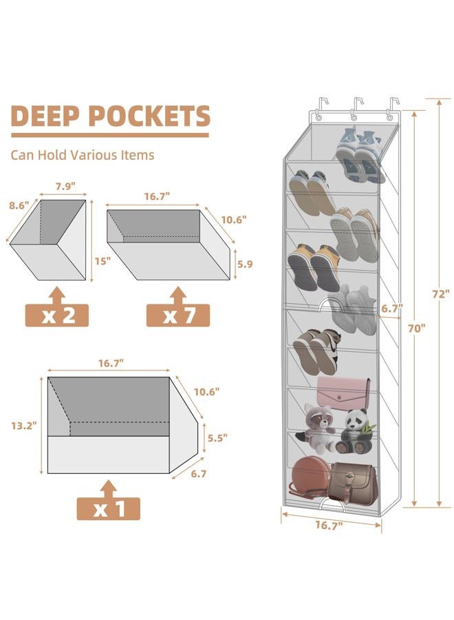 STORAGE MANIAC Over the Door Shoe Organizer with Curtain Dustproof Heavy-Duty Large Deep Pocket Hanging Shoe Organizer for Closet Dorm & Narrow Door Storage Shoe Holder Shoe Rack, 9-Shelf Beige 1 Pack - Image 2