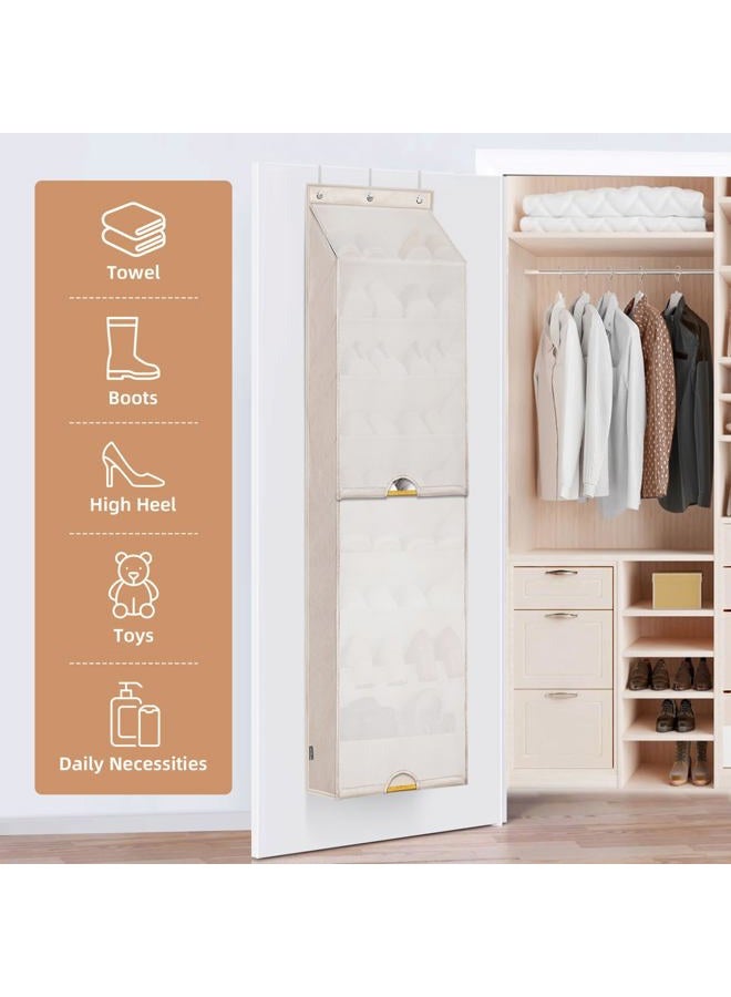 STORAGE MANIAC Over the Door Shoe Organizer with Curtain Dustproof Heavy-Duty Large Deep Pocket Hanging Shoe Organizer for Closet Dorm & Narrow Door Storage Shoe Holder Shoe Rack, 9-Shelf Beige 1 Pack - Image 5