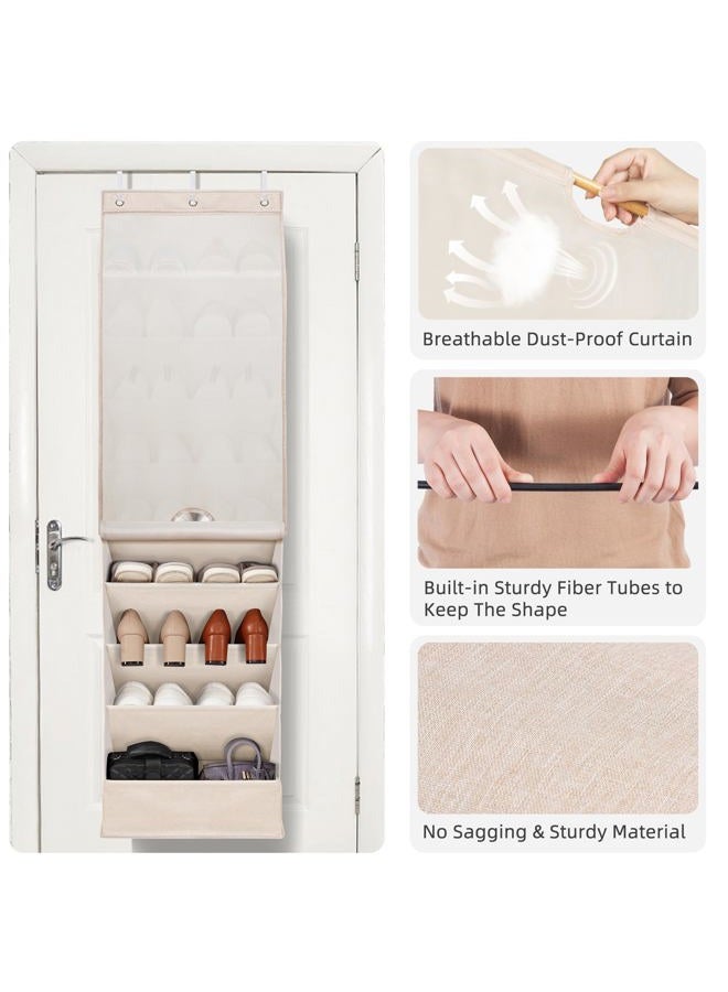 STORAGE MANIAC Over the Door Shoe Organizer with Curtain Dustproof Heavy-Duty Large Deep Pocket Hanging Shoe Organizer for Closet Dorm & Narrow Door Storage Shoe Holder Shoe Rack, 9-Shelf Beige 1 Pack - Image 4