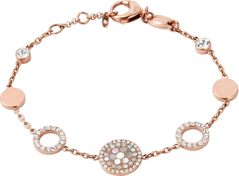 FOSSIL سوار سلسلة قرص موزاييك من أم اللؤلؤ الفولاذ المقاوم للصدأ للنساء، ذهب وردي، مقاس واحد - Image 2