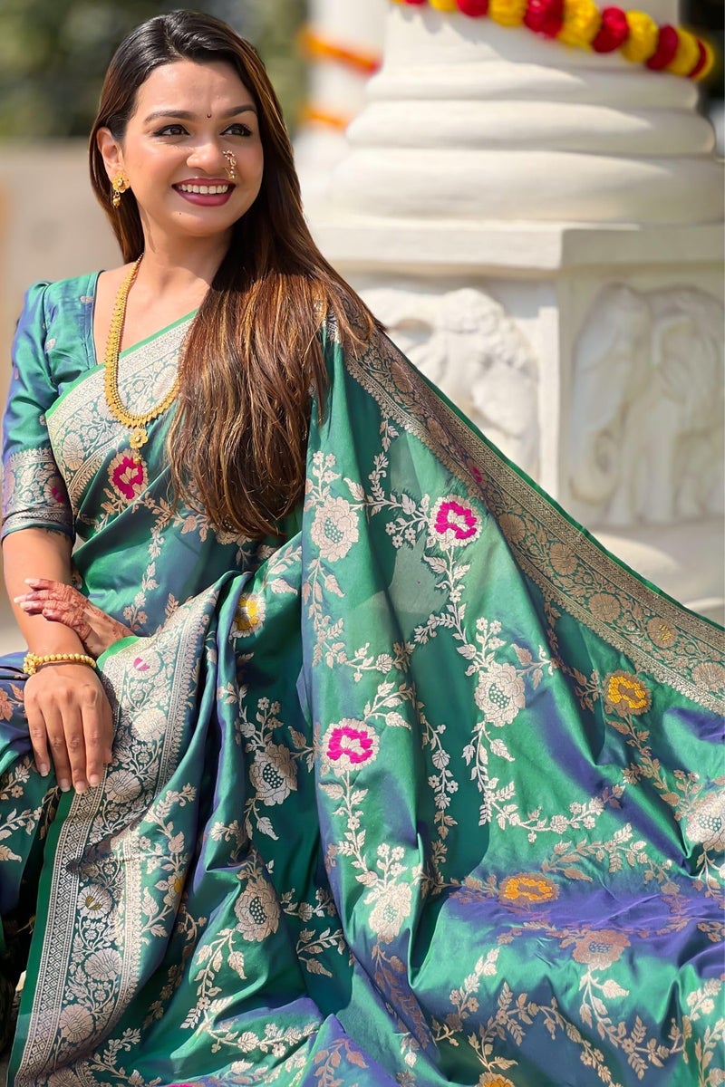 SGF11 Women's Kanjivaram Pure Soft Silk Designer Saree With Blouse Piece (Rama Green 2) - Image 5