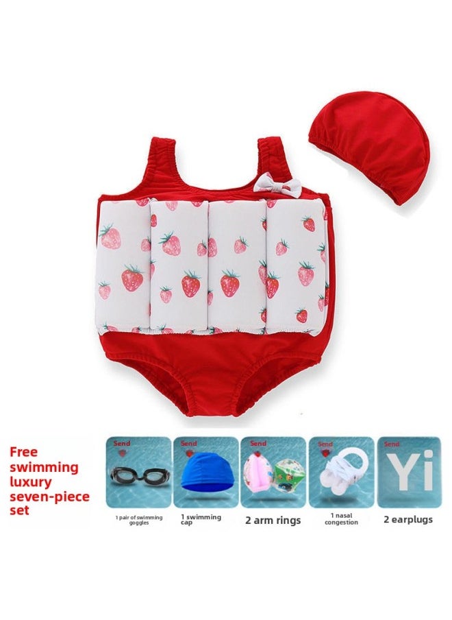 Loquat Children's Buoyancy Swimsuit Boys And Girls Baby Children's One-piece Swimsuit Summer Swimming Equipment Suit Boys-Color:Red Strawberry + Luxury Seven-piece Set-  - Image 1