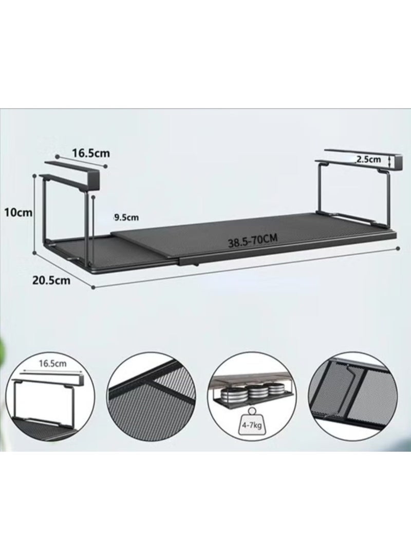 منظم تخزين أسفل الخزانة قابل للتمدد — منظم أرف أسفل الخزانة معدني للمطبخ، منظم مقبض قابل للتمدد معلق لسطح المطبخ، حذاء، منظم مخازن الطعام، منظم رف مكتب، منظم رف الخزانة، منظم رف الأرفف (لون أسود) - Image 5