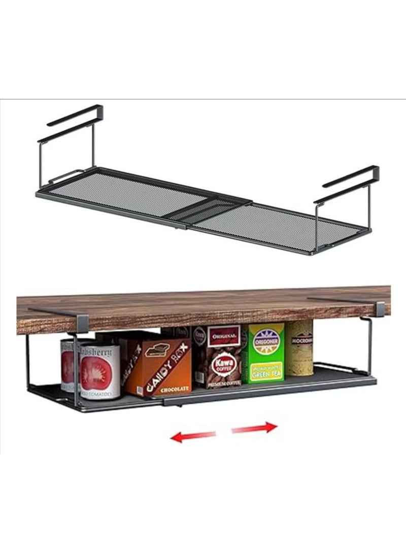 منظم تخزين أسفل الخزانة قابل للتمدد — منظم أرف أسفل الخزانة معدني للمطبخ، منظم مقبض قابل للتمدد معلق لسطح المطبخ، حذاء، منظم مخازن الطعام، منظم رف مكتب، منظم رف الخزانة، منظم رف الأرفف (لون أسود) - Image 1