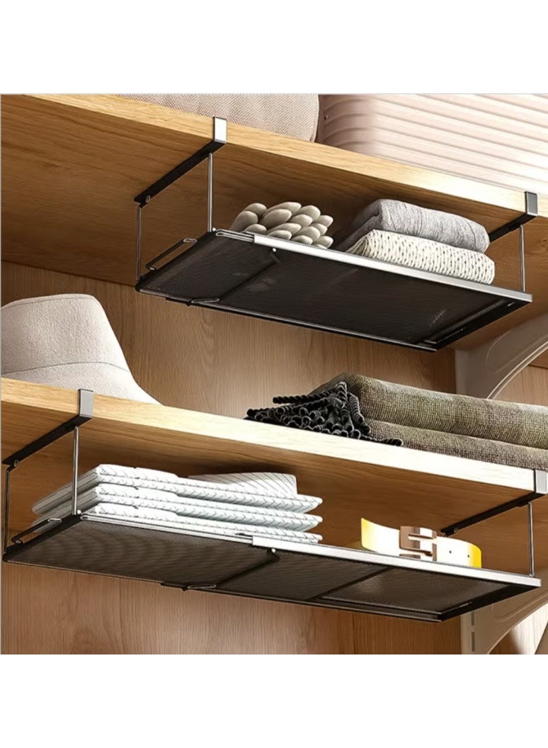 منظم تخزين أسفل الخزانة قابل للتمدد — منظم أرف أسفل الخزانة معدني للمطبخ، منظم مقبض قابل للتمدد معلق لسطح المطبخ، حذاء، منظم مخازن الطعام، منظم رف مكتب، منظم رف الخزانة، منظم رف الأرفف (لون أسود) - Image 2