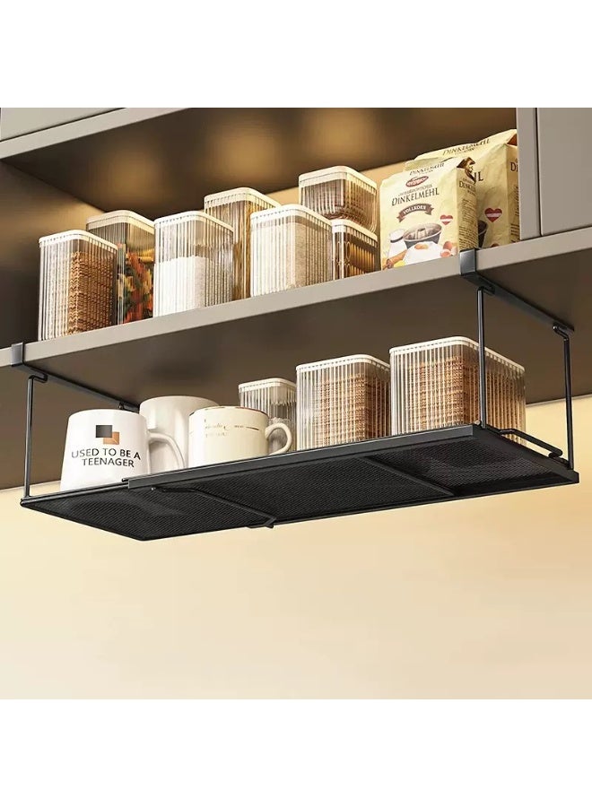 منظم تخزين أسفل الخزانة قابل للتمدد — منظم أرف أسفل الخزانة معدني للمطبخ، منظم مقبض قابل للتمدد معلق لسطح المطبخ، حذاء، منظم مخازن الطعام، منظم رف مكتب، منظم رف الخزانة، منظم رف الأرفف (لون أسود) - Image 3