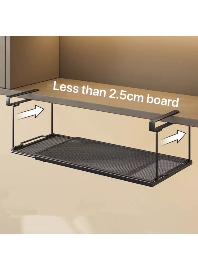 منظم تخزين أسفل الخزانة قابل للتمدد — منظم أرف أسفل الخزانة معدني للمطبخ، منظم مقبض قابل للتمدد معلق لسطح المطبخ، حذاء، منظم مخازن الطعام، منظم رف مكتب، منظم رف الخزانة، منظم رف الأرفف (لون أسود) - Image 4
