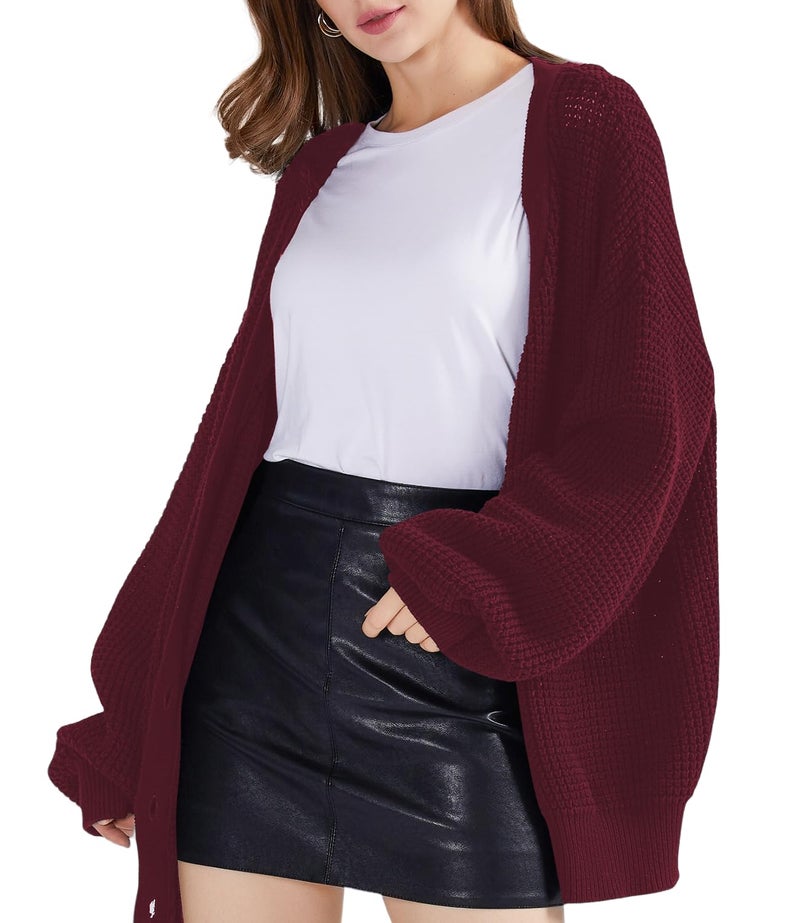 QUALFORT Women's Cardigan Sweaters for Women 100% Cotton Button-Down Long Sleeve Outerwear Fall Cardigans 2026 Wine red Medium - Image 2