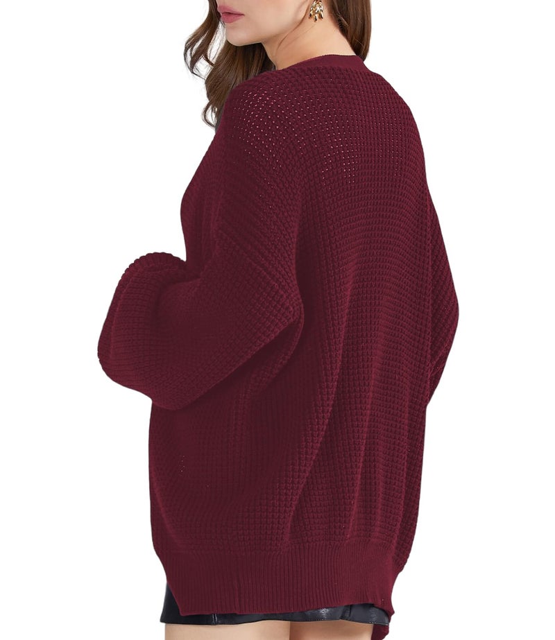 QUALFORT Women's Cardigan Sweaters for Women 100% Cotton Button-Down Long Sleeve Outerwear Fall Cardigans 2026 Wine red Medium - Image 4