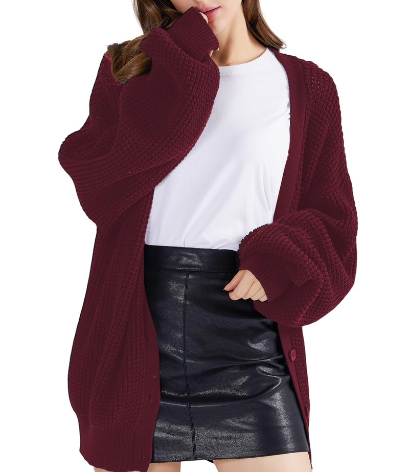 QUALFORT Women's Cardigan Sweaters for Women 100% Cotton Button-Down Long Sleeve Outerwear Fall Cardigans 2026 Wine red Medium - Image 5
