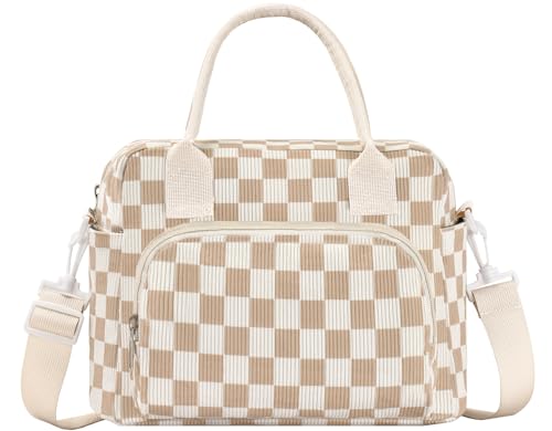 OYLOLA Lunch Bag Women Lunch Box for Women Adult Cute Insulated Lunch Bag Lager Cooler Lunch Tote Bags for Work Picnic BeigeBrown Plaid - Image 1