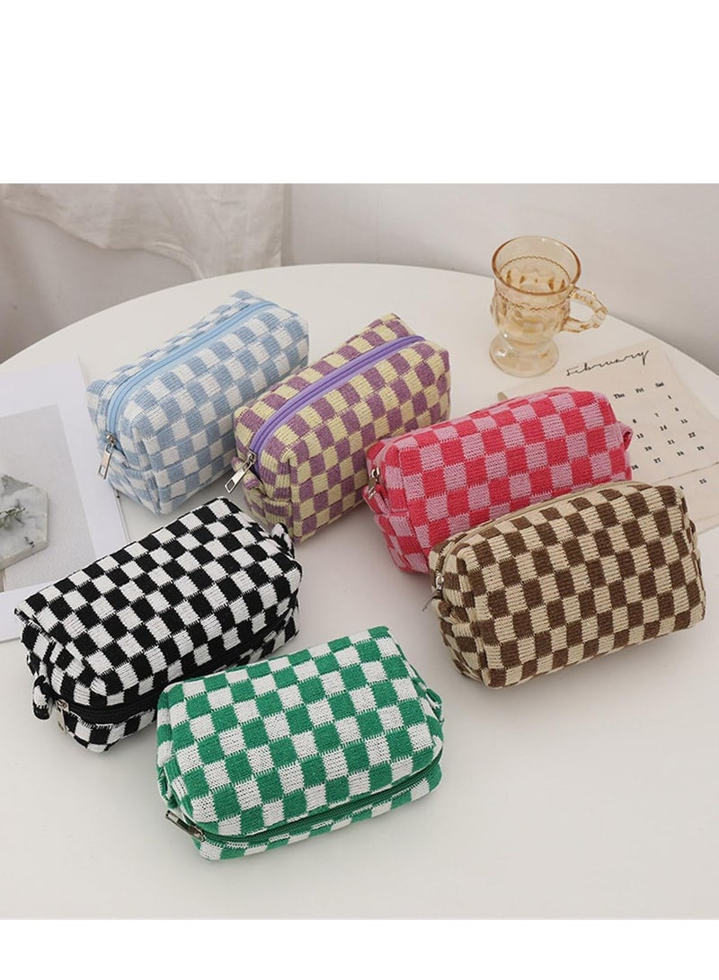 Mini Plush Cosmetic Bag, Y2k Checkered Makeup Pouch with Zipper for Travel, Zipper Storage Organizer. - Image 2