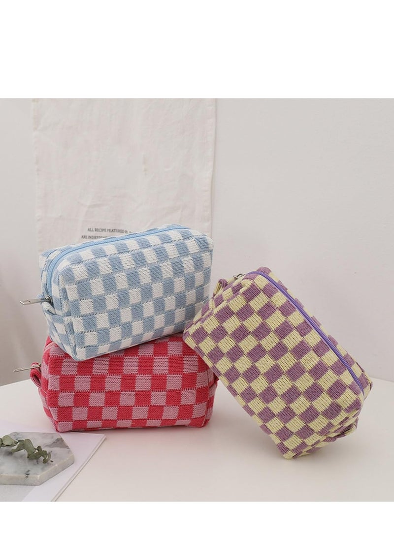 Mini Plush Cosmetic Bag, Y2k Checkered Makeup Pouch with Zipper for Travel, Zipper Storage Organizer. - Image 3