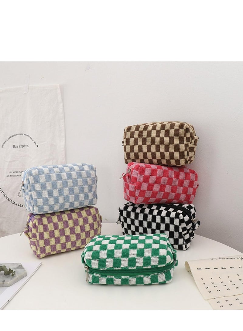 Mini Plush Cosmetic Bag, Y2k Checkered Makeup Pouch with Zipper for Travel, Zipper Storage Organizer. - Image 5