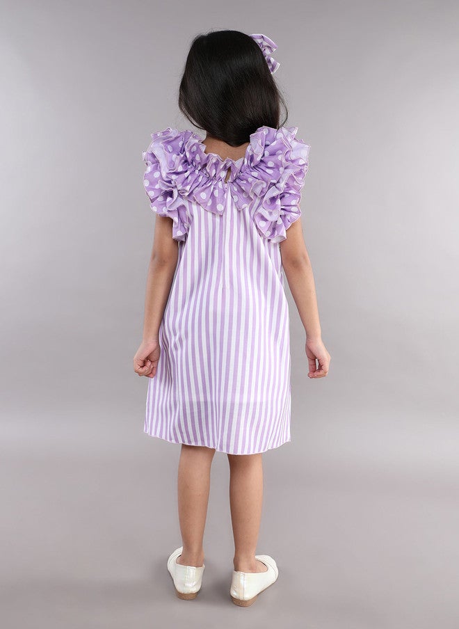 PinkChick Lavender Striped Ruffled A-Line Dress for Girls - Image 5
