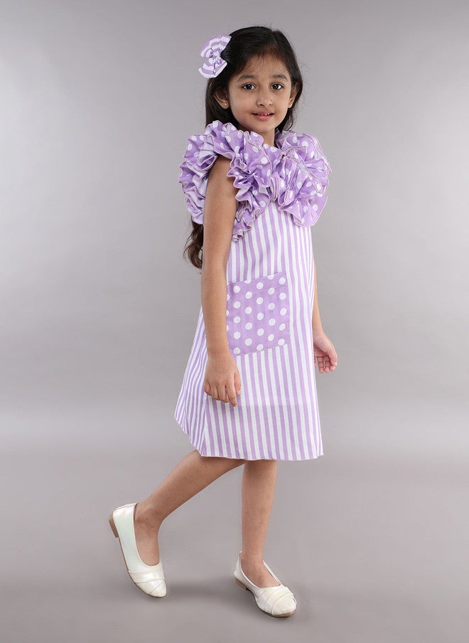 PinkChick Lavender Striped Ruffled A-Line Dress for Girls - Image 3
