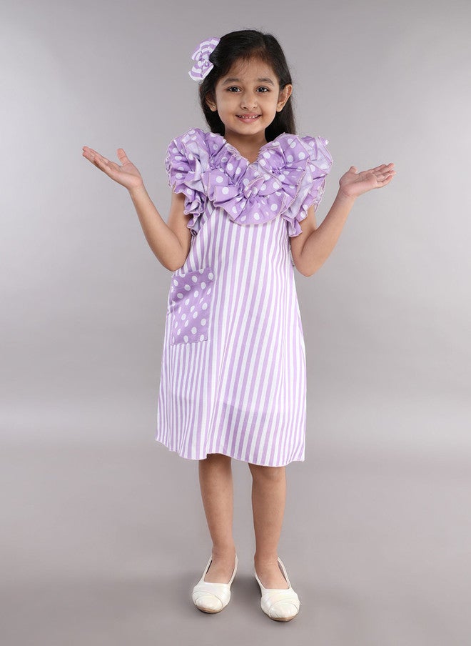 PinkChick Lavender Striped Ruffled A-Line Dress for Girls - Image 1