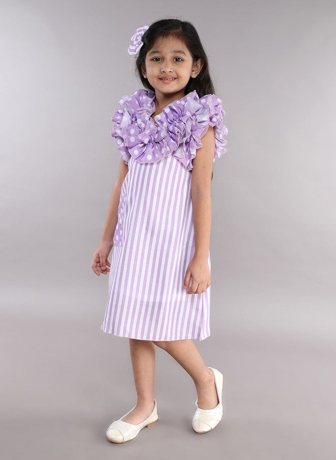 PinkChick Lavender Striped Ruffled A-Line Dress for Girls - Image 4