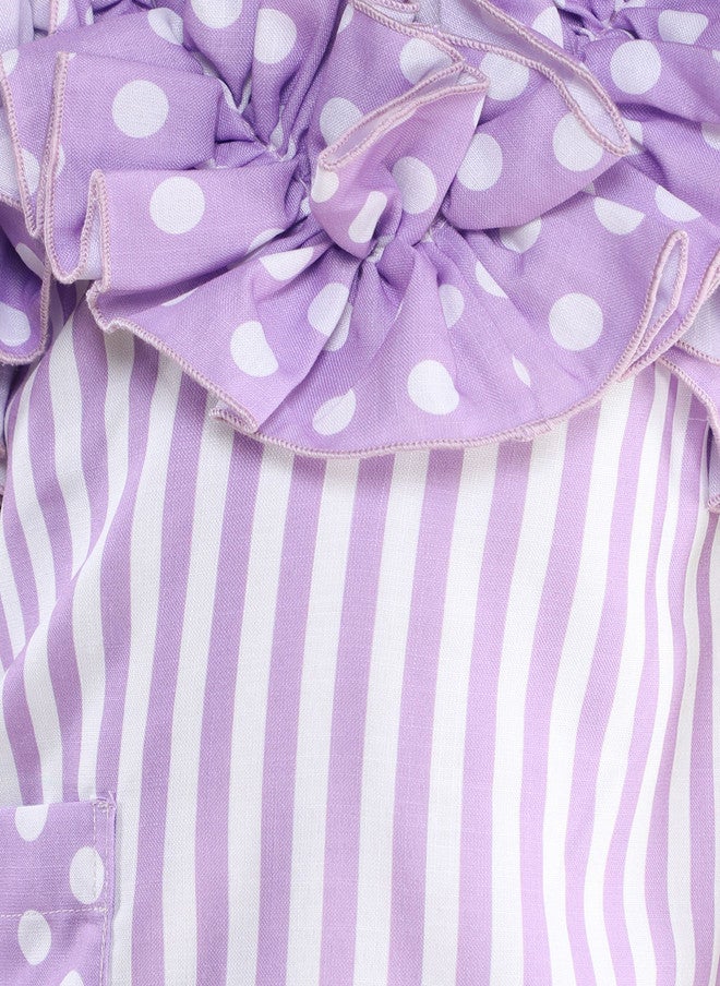 PinkChick Lavender Striped Ruffled A-Line Dress for Girls - Image 2
