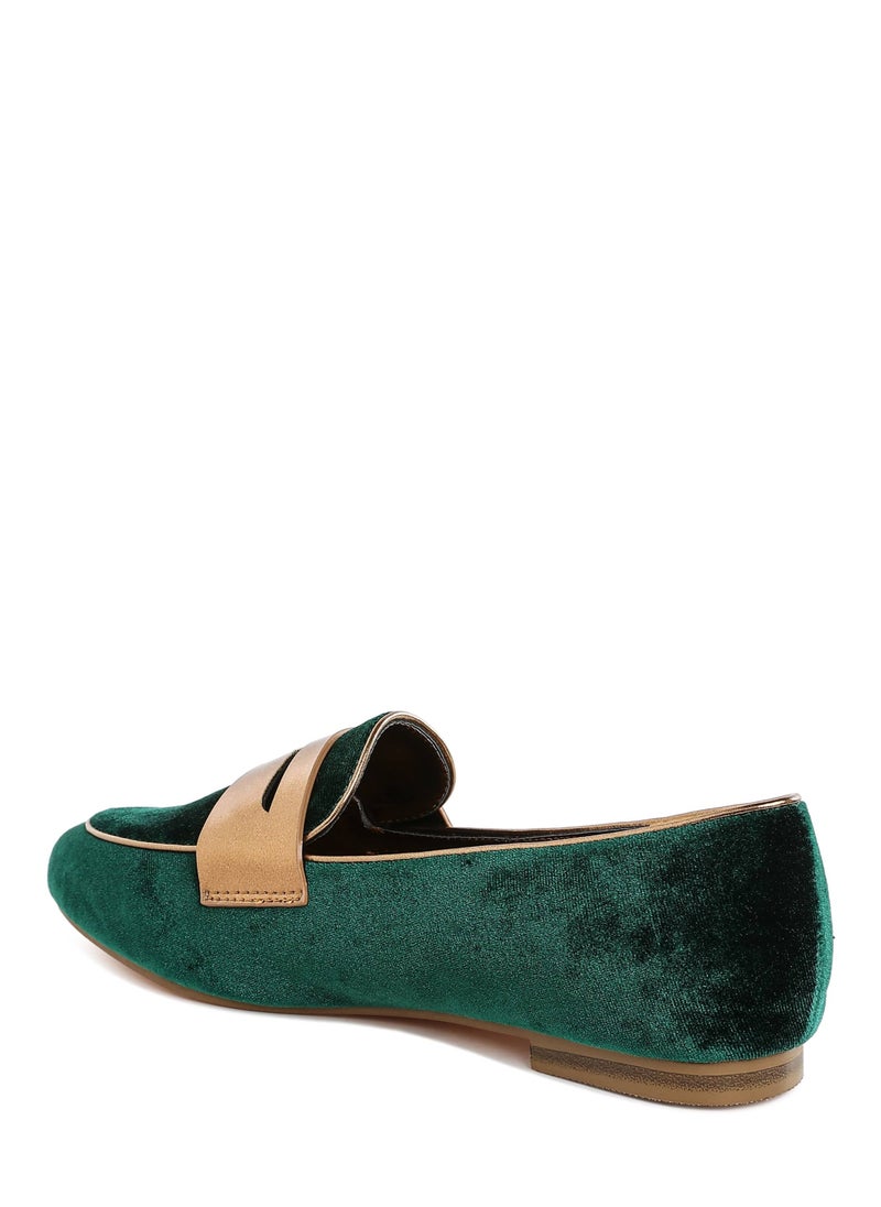 London Rag Penny Strap Velvet Loafers in Green  - Image 3