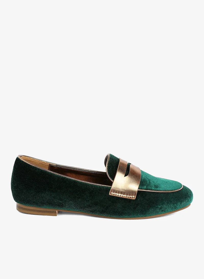 Penny Strap Velvet Loafers in Green