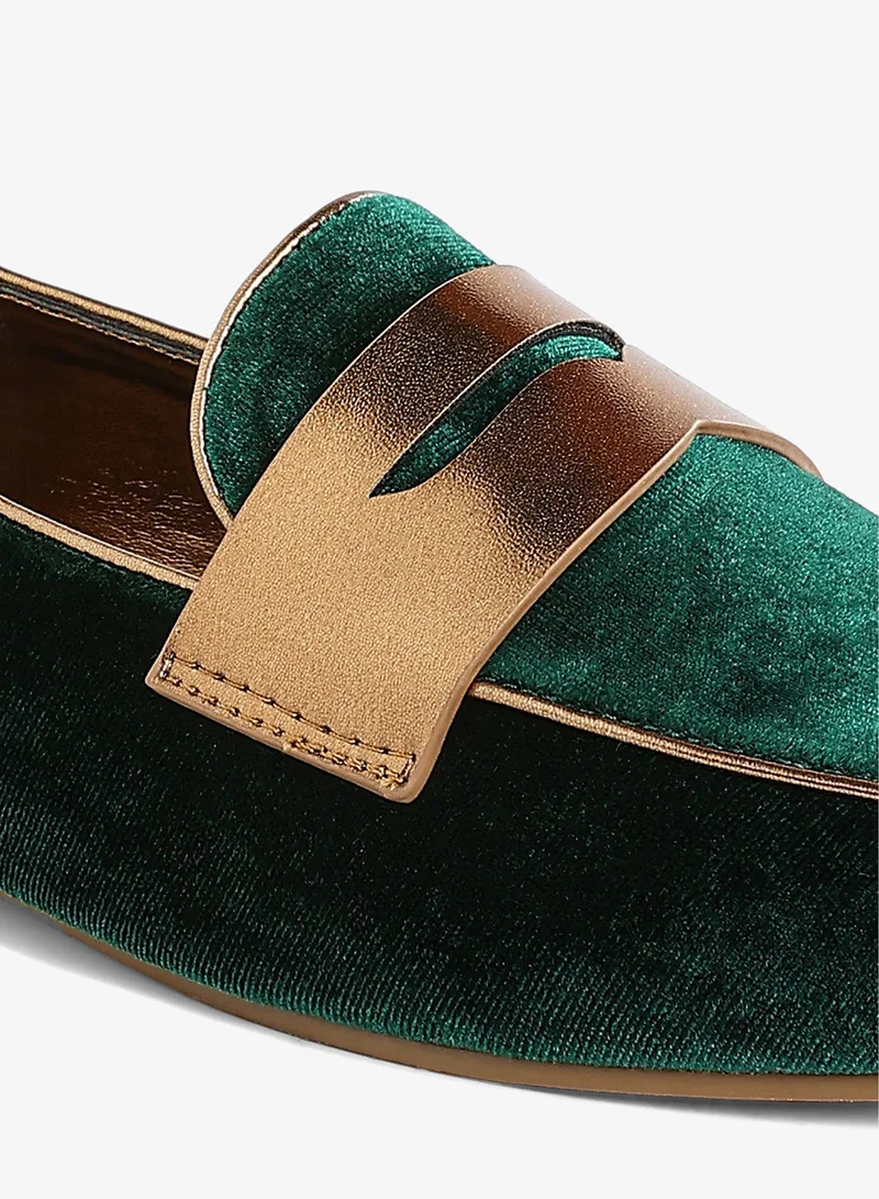 London Rag GREEN Penny Strap Velvet Loafers in Green for Women | Best Price UAE