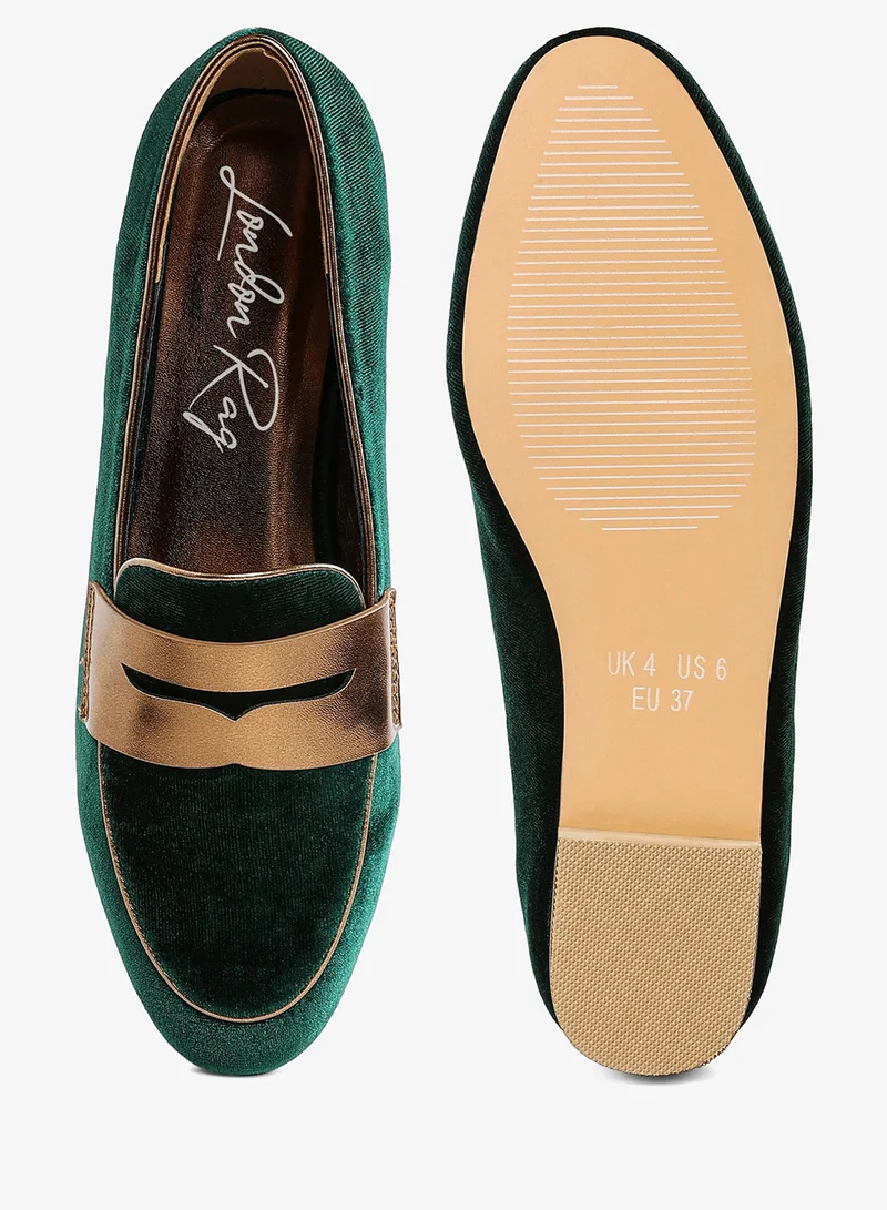 London Rag GREEN Penny Strap Velvet Loafers in Green for Women | Best Price UAE