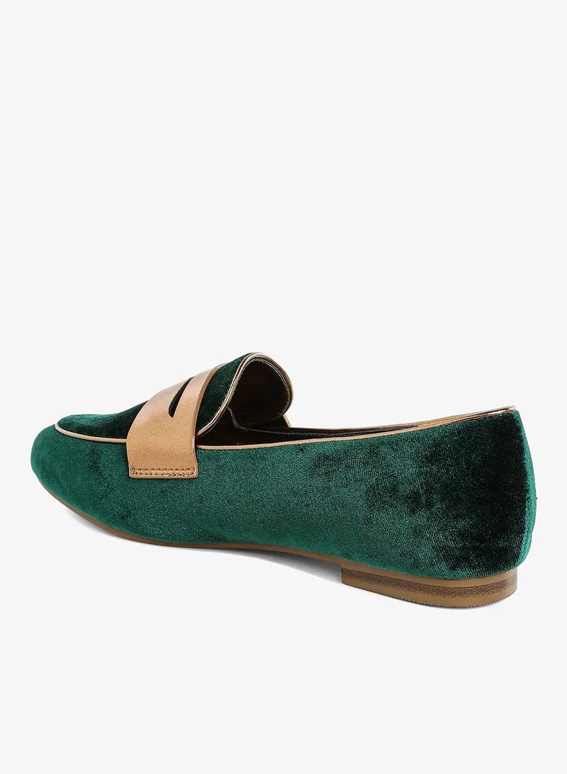 London Rag GREEN Penny Strap Velvet Loafers in Green for Women | Best Price UAE