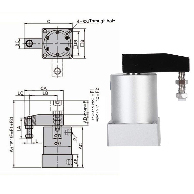 Double Acting Rotary Clamping Pneumatic Air Cylinder ACK32 90L Size ACK32 90L - Image 3