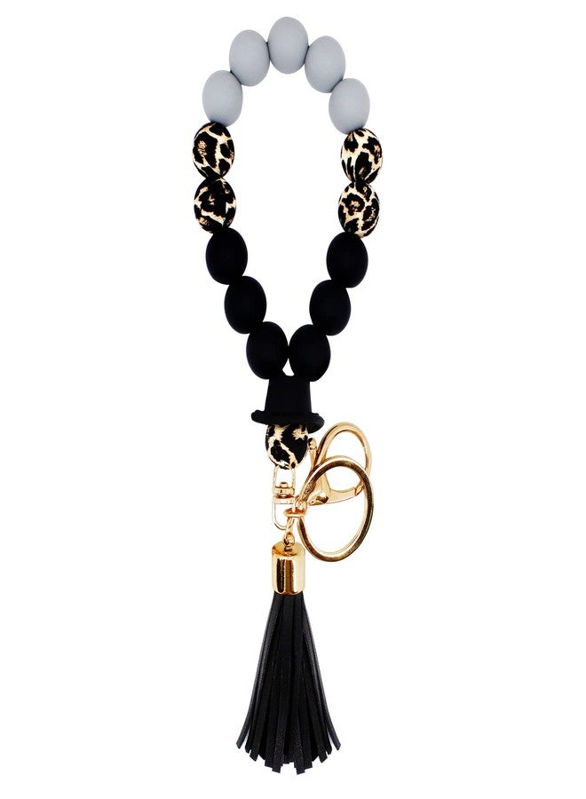 بي اي اتش ار تي سي سوار معصم من السيليكون مزود بحلقة مفاتيح، سوار مزين بالخرز، سلسلة مفاتيح، سوار مرن للنساء، حامل سلسلة مفاتيح للمنزل والسيارة، سلسلة سوار، سلسلة مفاتيح بنقشة جلد النمر - Image 1