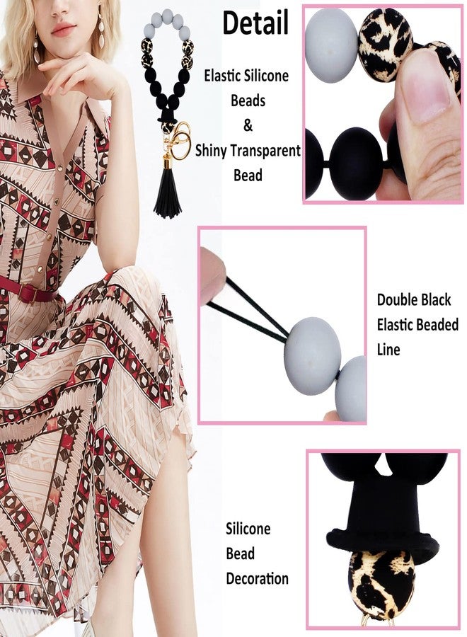 بي اي اتش ار تي سي سوار معصم من السيليكون مزود بحلقة مفاتيح، سوار مزين بالخرز، سلسلة مفاتيح، سوار مرن للنساء، حامل سلسلة مفاتيح للمنزل والسيارة، سلسلة سوار، سلسلة مفاتيح بنقشة جلد النمر - Image 3