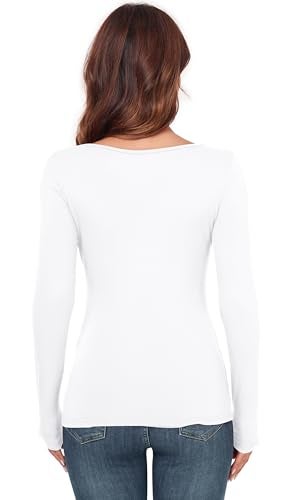 AUHEGN Women's Crew Neck Tops Long Sleeve Slim Fitted T Shirt Thermal Shirts Basic Tight Tee White Large - Image 5