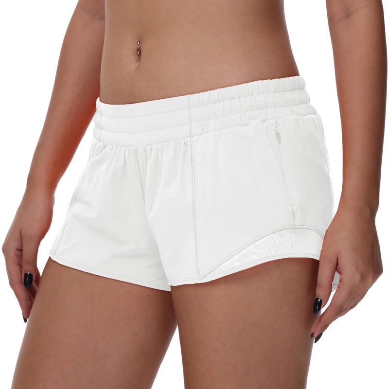 MCEDAR Women's Running Shorts Low Waisted 2.5"ï¼ŒLightweight Active Workout Quick Dry Gym Athletic Sports Shorts Zip Pocket White,6/S - Image 5