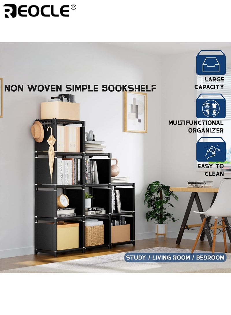 ريوكل أرفف تخزين مكعبة من ٩ قطع بإطار معدني وتصميم معياري، ومنظمات واسعة لخزانات الكتب مع وحدات تخزين مكعبة، للاستخدام في غرفة المعيشة والمكتب. - Image 2