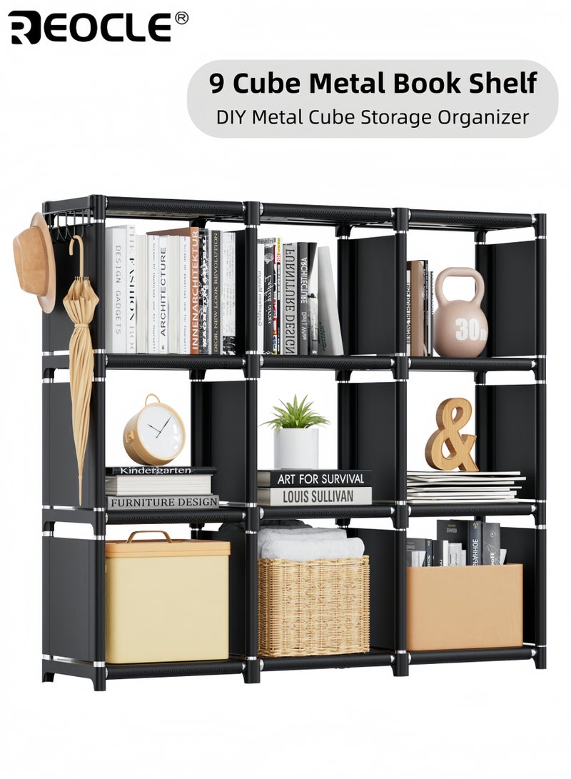 ريوكل أرفف تخزين مكعبة من ٩ قطع بإطار معدني وتصميم معياري، ومنظمات واسعة لخزانات الكتب مع وحدات تخزين مكعبة، للاستخدام في غرفة المعيشة والمكتب. - Image 1