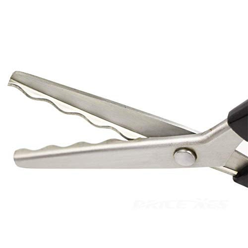 Price Xes Fabric Pinking Shears, Professional Stainless Steel Handled Scissors, Black, 18mm Scalloped Blade - Image 1