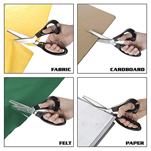 Price Xes Fabric Pinking Shears, Professional Stainless Steel Handled Scissors, Black, 18mm Scalloped Blade - Image 3