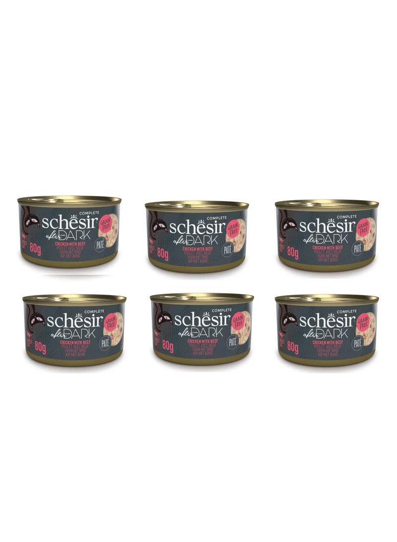 Schesir 6pc After Dark Grain Free Cat Wet Food Chicken with Beef in Broth - 80g - Image 1