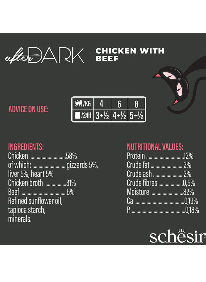 Schesir 6pc After Dark Grain Free Cat Wet Food Chicken with Beef in Broth - 80g - Image 2