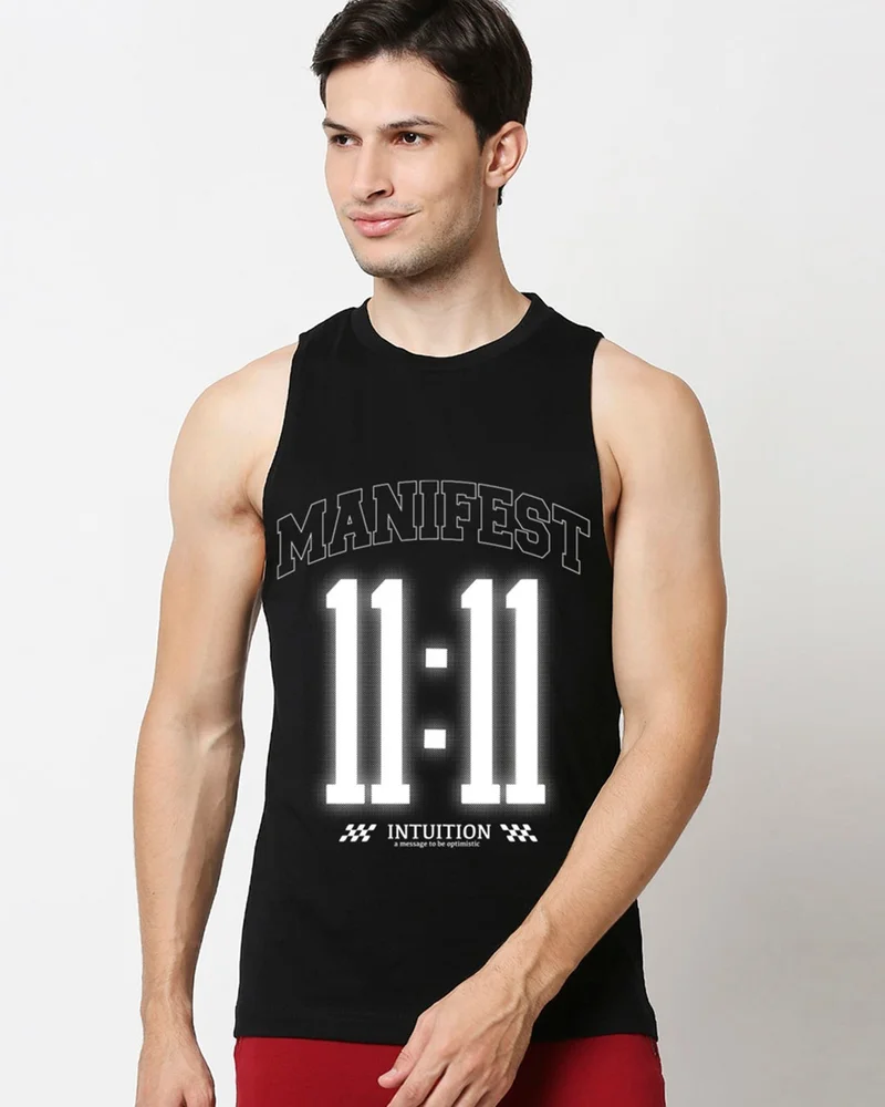 bewakoof Men's Jet Black Manifest Typography Oversized Vest