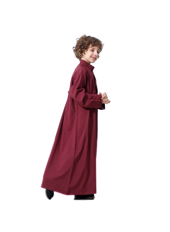 Hanyimidoo Arabic Thobe For Muslim Boys Robes Long Sleeve Kaftan With Pockets Solid Color Middle East Abayas Dubai Clothing - Image 4